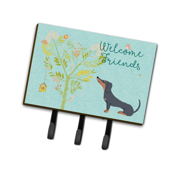 Carolines Treasures BB7630TH68 Welcome Friends Black Tan Dachshund Leash or Key Holder Triple multicolor