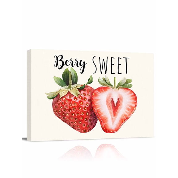 Strawberry Wall Art for Living Room, Canvas Picture Wall Decor for Bathroom Bedroom, Red Summer Fruits Green Botanical Painting Artwork for Office Kitchen Hallway Dining Room Home Decorations 16"x20"
