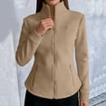 thumbnail image 2 of Breezora Women's Stand Collar Slim Fit Long Sleeve Jacket with Full Zip and Side Pockets for Casual Outerwear L Size Khaki, 2 of 7