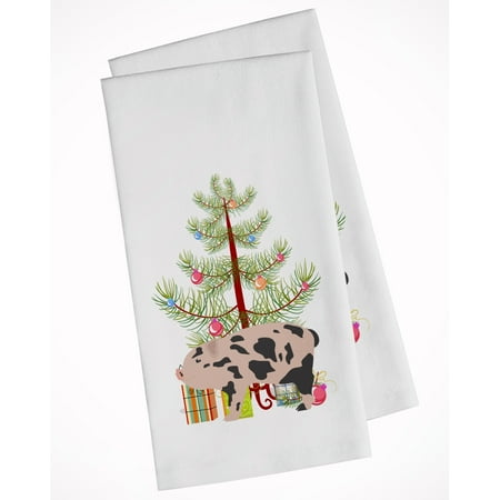 Carolines Treasures BB9302WTKT Mini Miniature Pig Christmas White Kitchen Towel - Set of 2