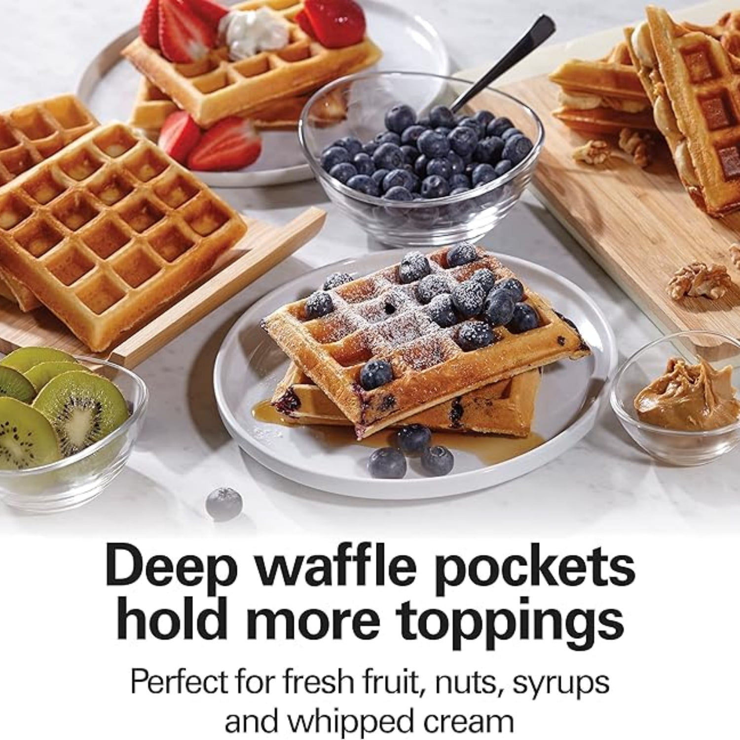 Non-Stick Belgian Waffle Maker with Indicator Lights, Makes 4 4" x 5" Mini Waffles, Compact Design for Easy Storage, Black & Stainless Steel