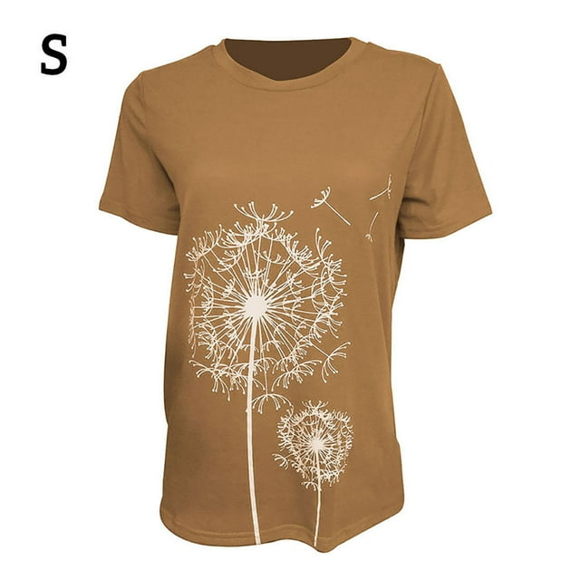 Becaristey T-shirts à Col Rond pour Femmes Manches Courtes Style Simple T-shirts Imprimé Floral Vêtements Accessoire de Mode Tenue Quotidienne Kaki P