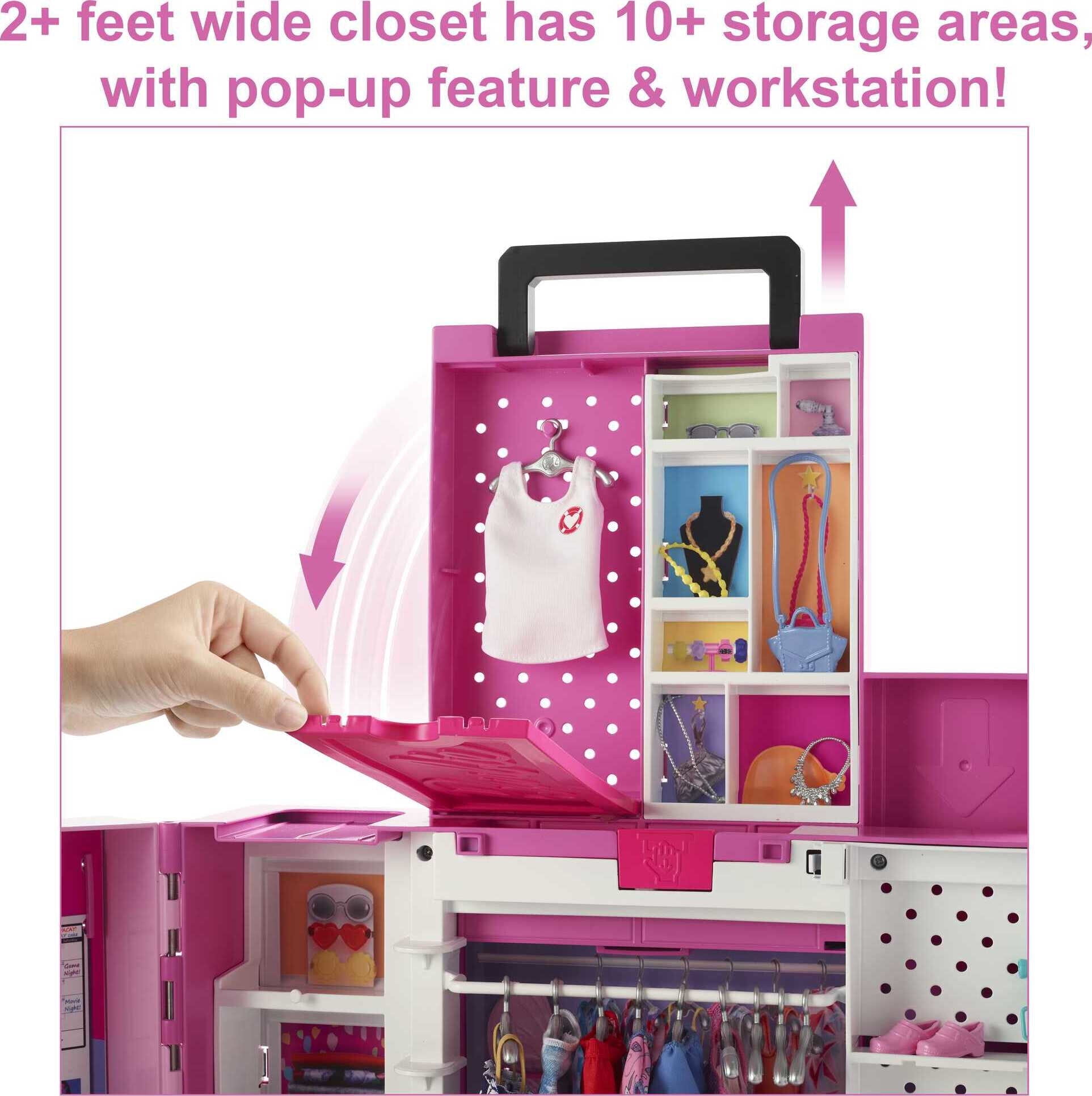  Barbie Closet Playset with 3 Outfits, 3 Pairs of Shoes, 2  Purses, Necklace and Sunglasses Accessories, 5 Hangars, 3 to 8 Years Old  ( Exclusive) : Toys & Games