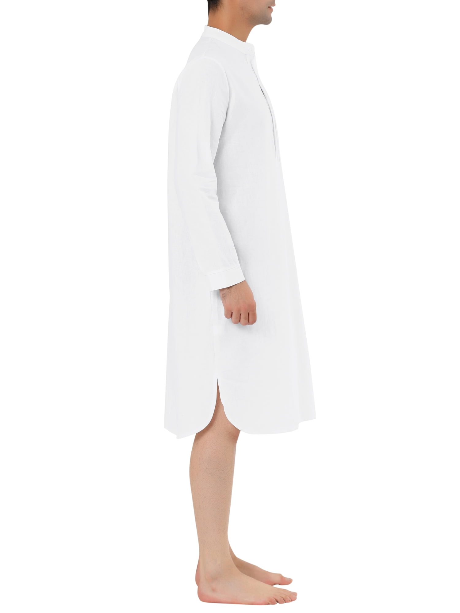 Unique Bargains Men's Banded Collar Nightshirt Sleep Shirt Nightgown M White