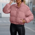 thumbnail image 7 of Mifsaly Womens Cropped Puffer Jacket Full Zip Stand Collar Regular Fit Warm Quilted Coat Casual Winter Padded Outerwear Pink,M, 7 of 7
