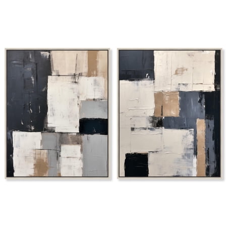 Charcoal Set Canvas Set of 2 Elegant Modern Art by Art Remedy Silver Frame 20 x 24