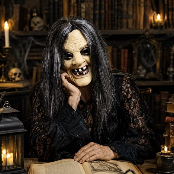 Witch Mask for Halloween,Scary Hag Cosplay Face Mask for Haunted House,Costume Parties,Horror Events,Masquerade,Stage Performance and Character Dress Up,One Size