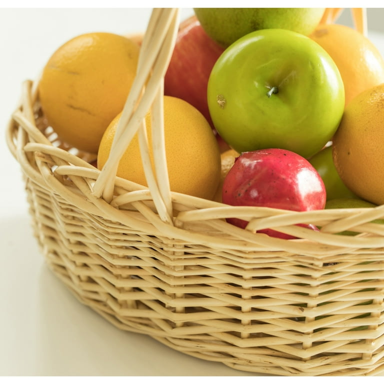 Natural Willow Oval Shaped Gift Basket Fruit Bowl Bread Serving Tray With Handle