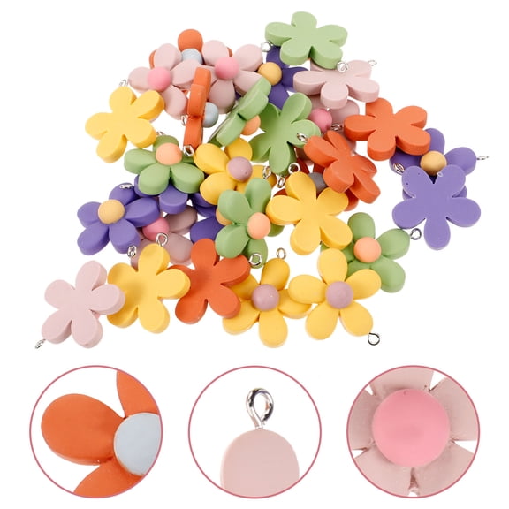 HEMOTON Chic Flower Charms for DIY Jewelry Making Supplies Assorted Color Plastic and Resin 30Pcs