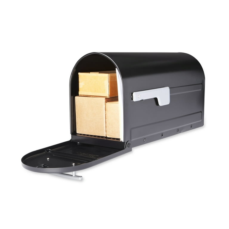 Boulder Post Mount Mailbox Black with Premium Silver Handle and Silver Flag Boulder Post Mount Mailbox Black with Premium Silver Handle and Silver Flag