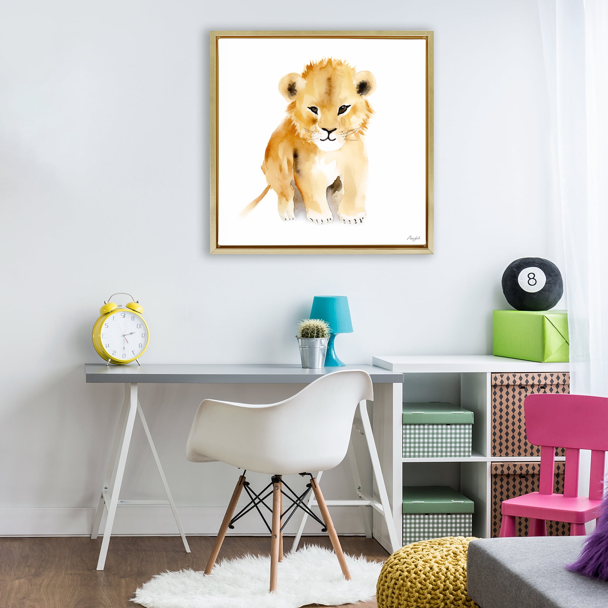 Stupell Industries Minimal Lion Cub Gold Framed Floater Canvas Wall Art, design by Roozbeh