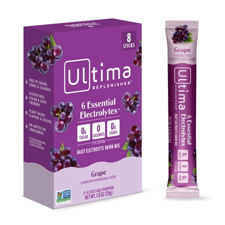 Ultima Replenisher, Electrolyte Drink Mix Packets, Sugar Free Daily Hydration Powder, Grape, 8 Count Stickpacks