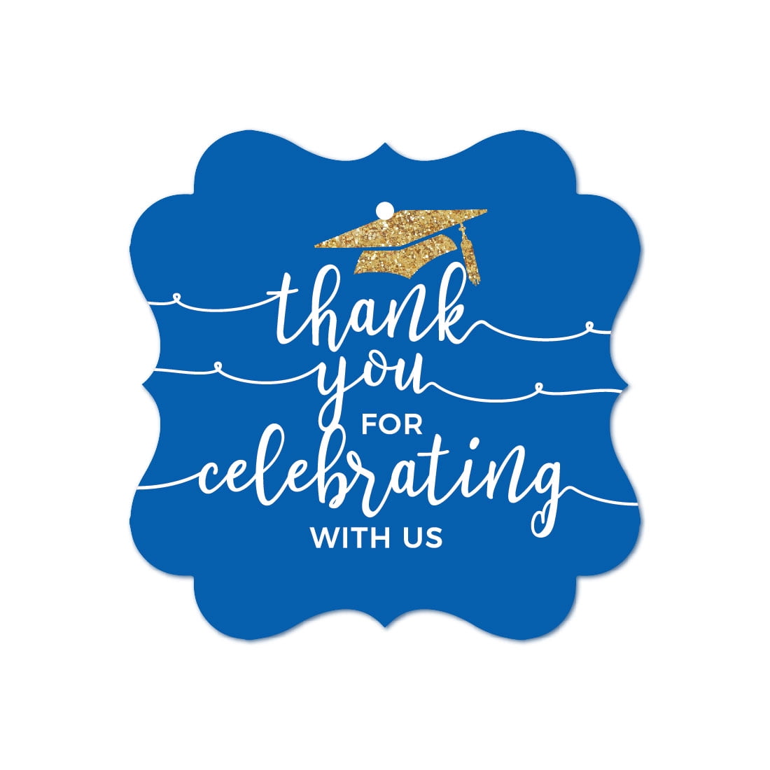Royal Blue and Gold Glittering Graduation, Fancy Frame Gift Tags, Thank You for Celebrating With