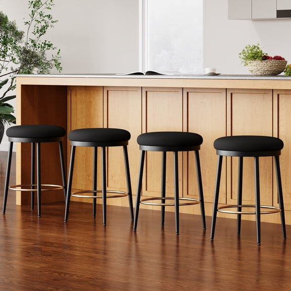 Modern Black Counter Stools Set of 4 with Round Shape / Fashionable Addition to Living Spaces