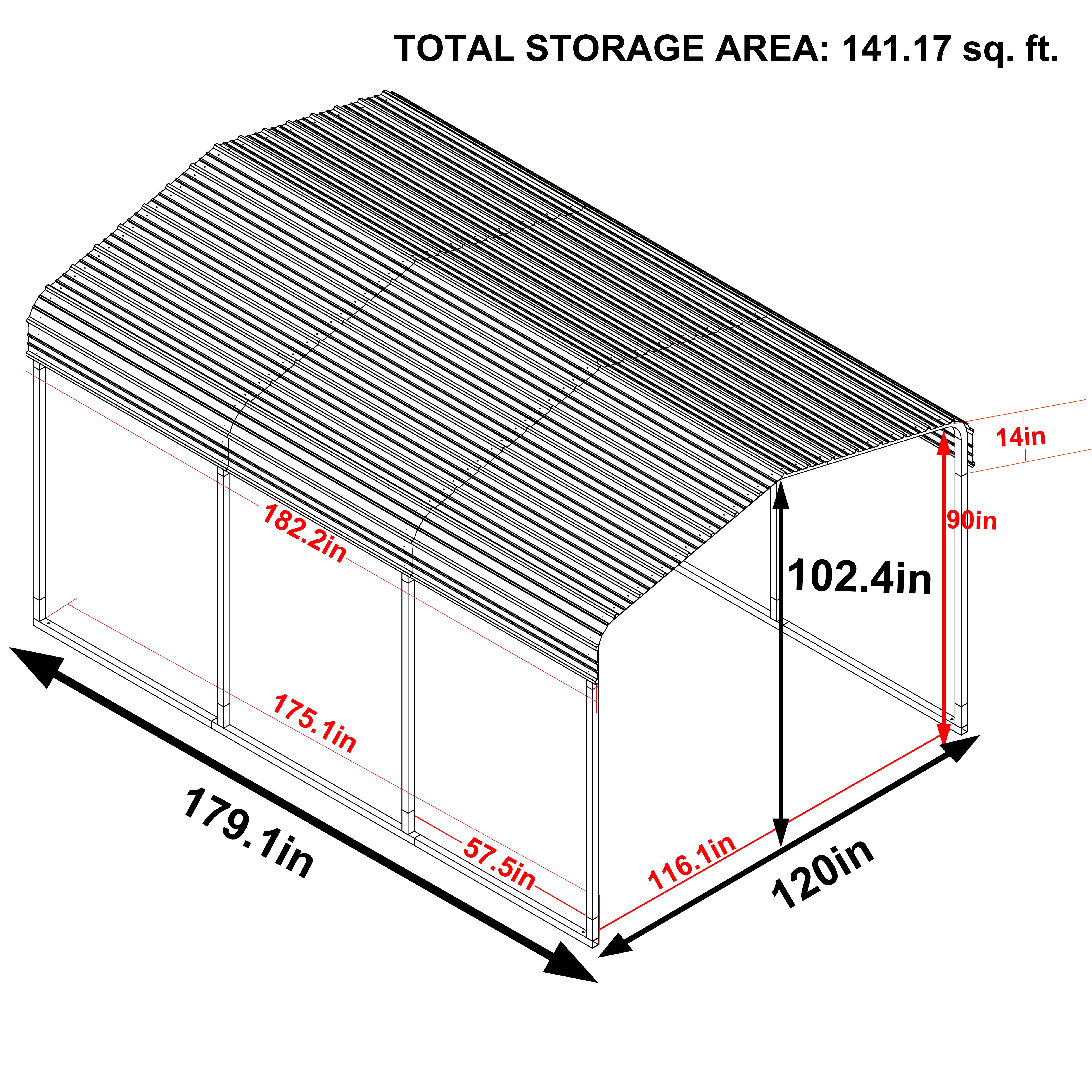 VEIKOUS 10' x 15' Outdoor Carport, Metal Heavy Duty Garage with Weatherproof Roof, Light Beige