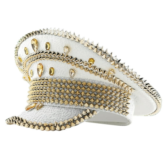 Acahhotxx Captain Hat, Jeweled Captain Hat Crystal Party Hat Sailors Hat for Wedding Party Hat Versatile for Club Stage