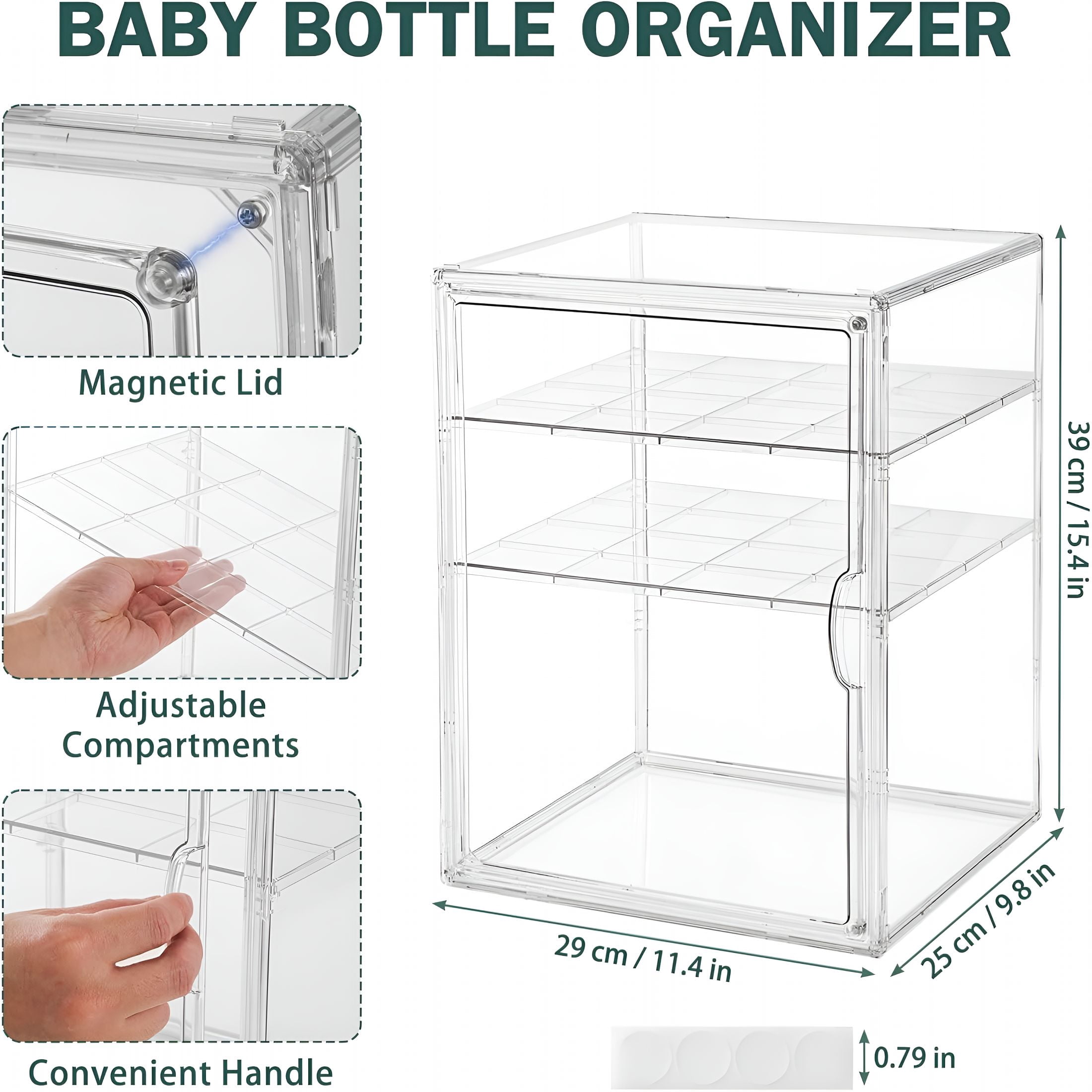XIBUFE Baby Bottle Organizer3 Tiers Acrylic Storage ContainerClear Plastic Station with