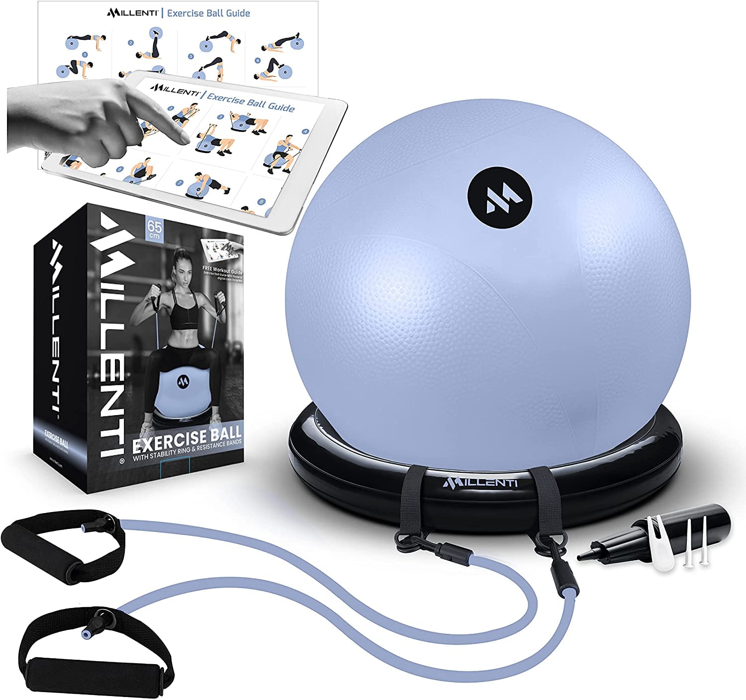 Millenti Yoga Ball Chair with Stability Base Ring & Fitness Resistance