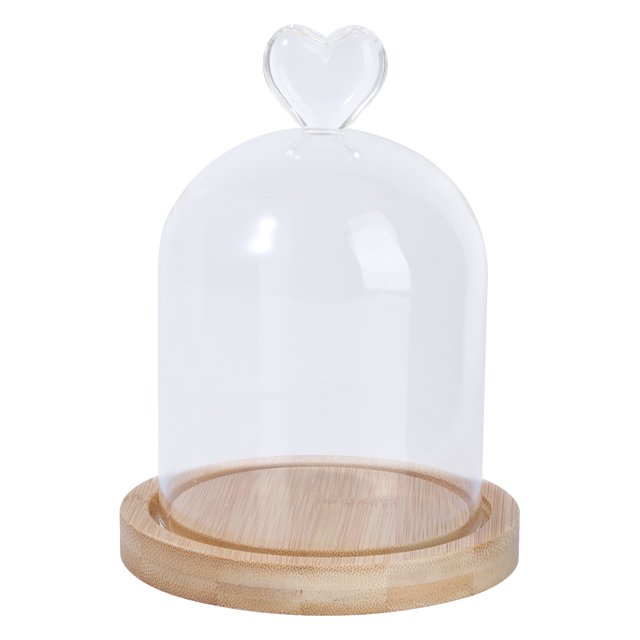 CIMAXIC Glass Dome Dried Flower Display Glass Cover Preserved Flower Glass Cover DIY Transparent Glass Cover Loving Heart Glass Dome with Wood Base,4.33"X3.35"X6.3"