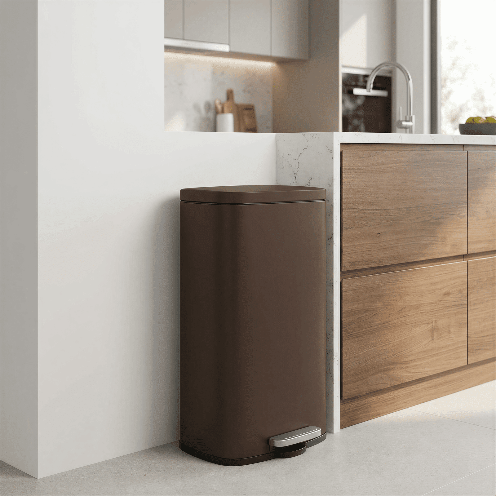 TLSUNNY 8 Gallon Step-on Trash Can, Stainless Steel Kitchen Bin with Quiet Close Lid & Pedal
