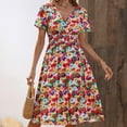 thumbnail image 1 of Mefallenssiah Woman Summer Printing V-Neck Short Sleeve Dress, 1 of 8