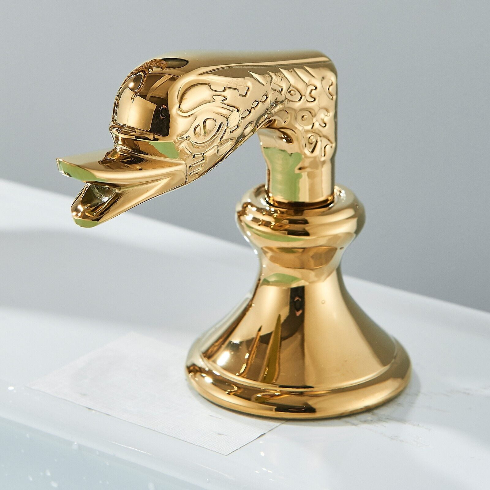 Zovajonia Double Crystal Knobs Basin Faucet Widespread 3 Holes Sink Mixer Tap Gold Finish