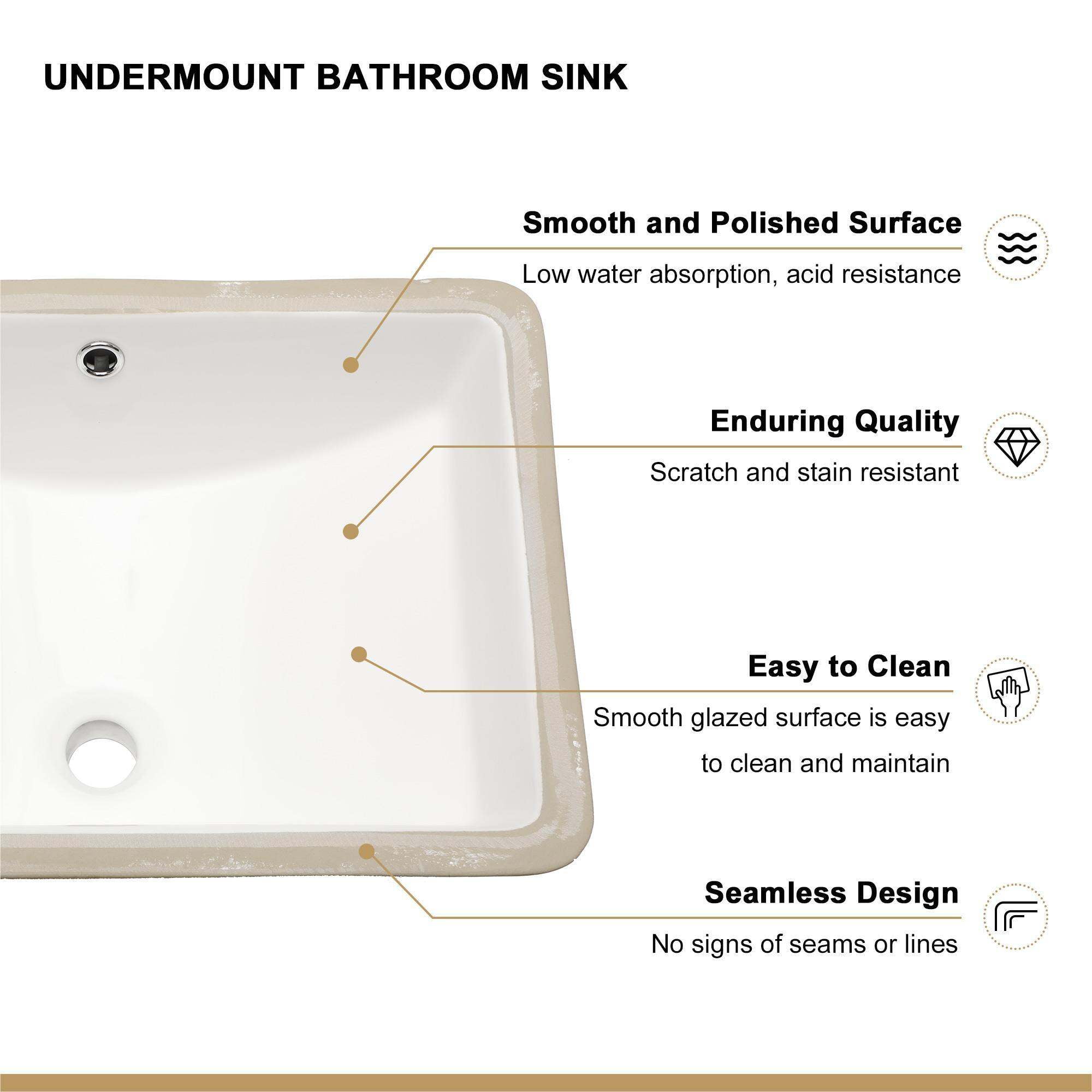 20.25" X 15" White Ceramic Undermount Bathroom Sink with Overflow