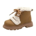 thumbnail image 1 of PEASKJP Kids Boots Warm Side Zipper Low Heel Short Booties, Khaki 32, 1 of 5