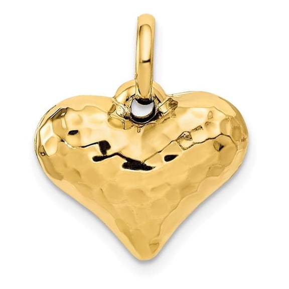 14k Yellow Gold Hollow Polished Hammered Faceted Puffed Love Heart Pendant Necklace 16.5x18.1mm Pendant for Women