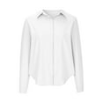 thumbnail image 4 of safuny Women's Loose Shirts Casual Relaxed Solid Tops Trendy Shirts Fall Holiday Long Sleeve Turn-Down Collar Button White XL, 4 of 6
