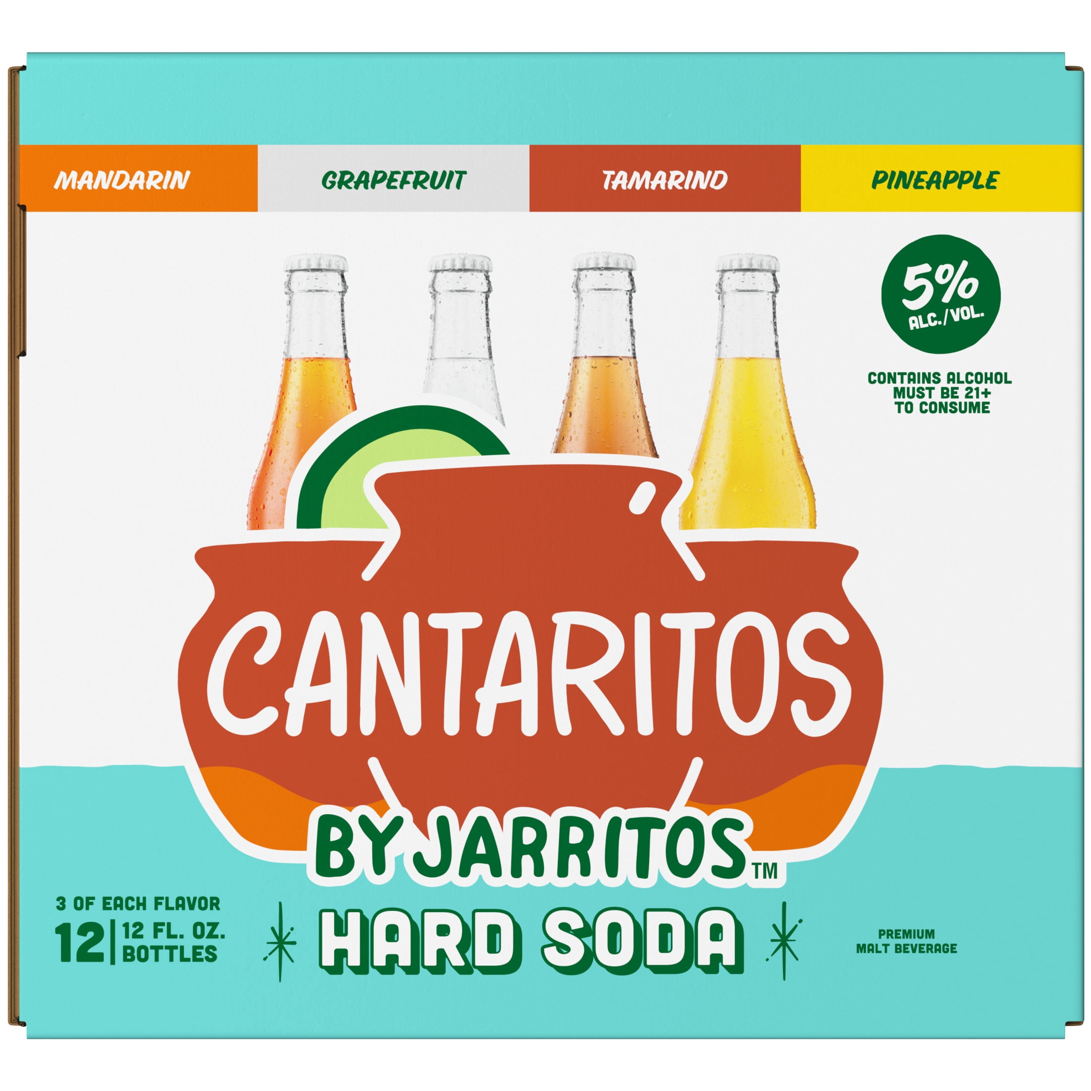 Cantaritos Jarritos Variety Pack Hard Soda 12 Pack, 12 fl oz Glass Bottles, 5% ABV