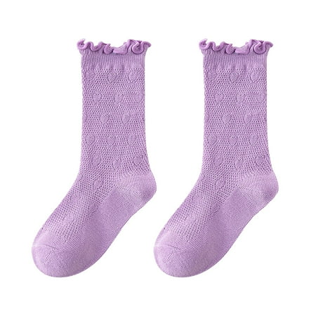

JAHH Girls Spring and Summer Mid Thigh Socks Solid Color Mesh Breathable Combed Cotton Ruffle Cute Sock for Autumn Children s Fashion Soft Comfort Casuals Socks