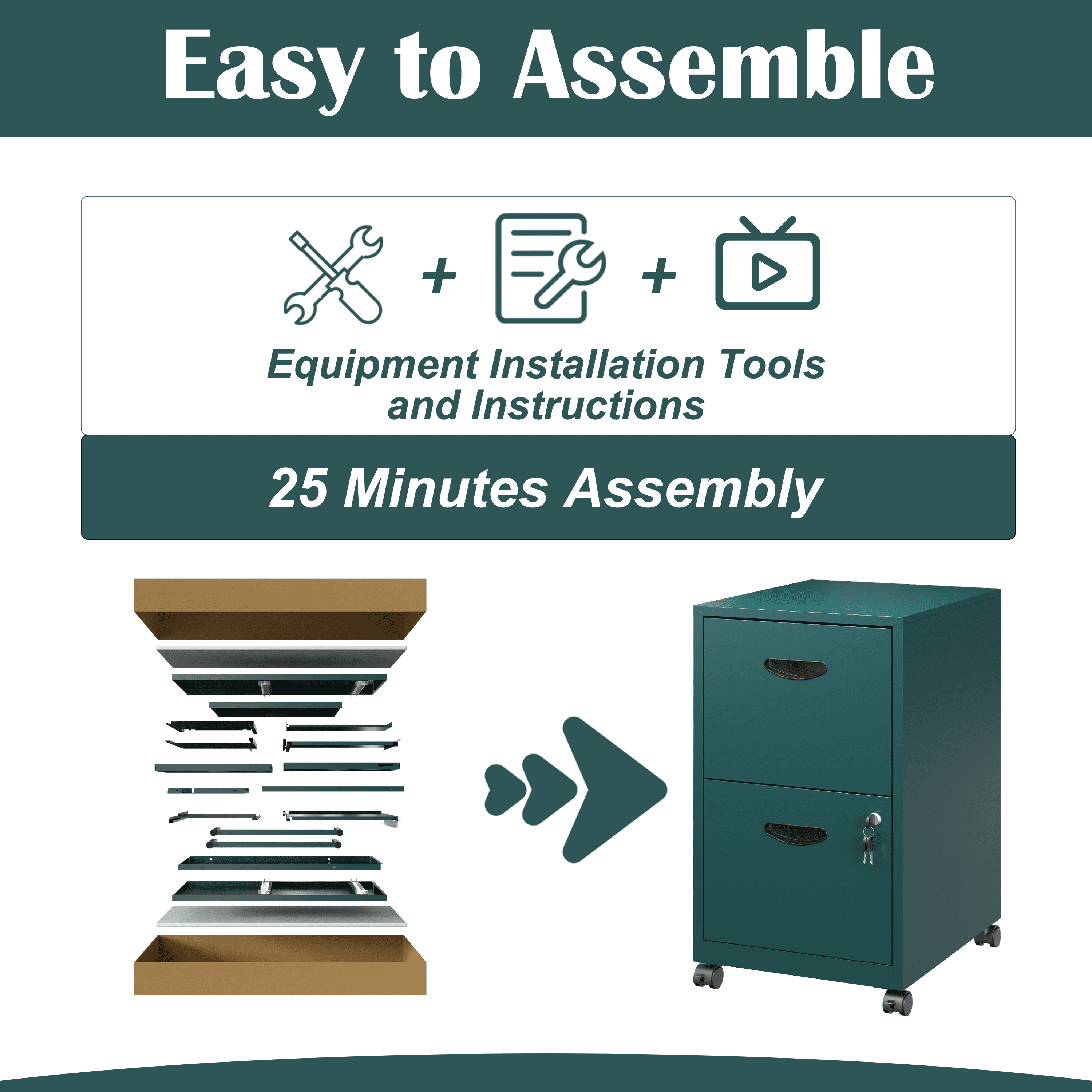 SteeLoong File Cabinet on Whells,Freestanding Storage Organizer,Green Metal 2-Drawer,Letter Size,Easy Assemble