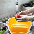 thumbnail image 6 of MEIBUTYUP 4Pcs Yellow Plastic Strainer Bowls Double Layered Fruit Vegetable Washing Basket for Kitchen, 6 of 6