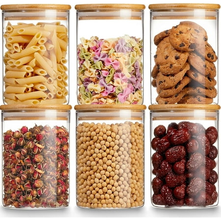 Glass Storage Jars with Bamboo Lid 27 OZ Airtight Food Storage Jar with Labels Clear Kitchen Canisters for Candy Cookie Rice Coffee Beans Snacks Spices