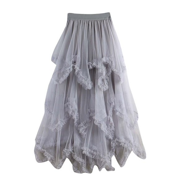 ZToonmas Women's High Waist Tiered Tulle Maxi Skirt Ruffled Asymmetric A-Line Tutu Skirt for Parties and Events