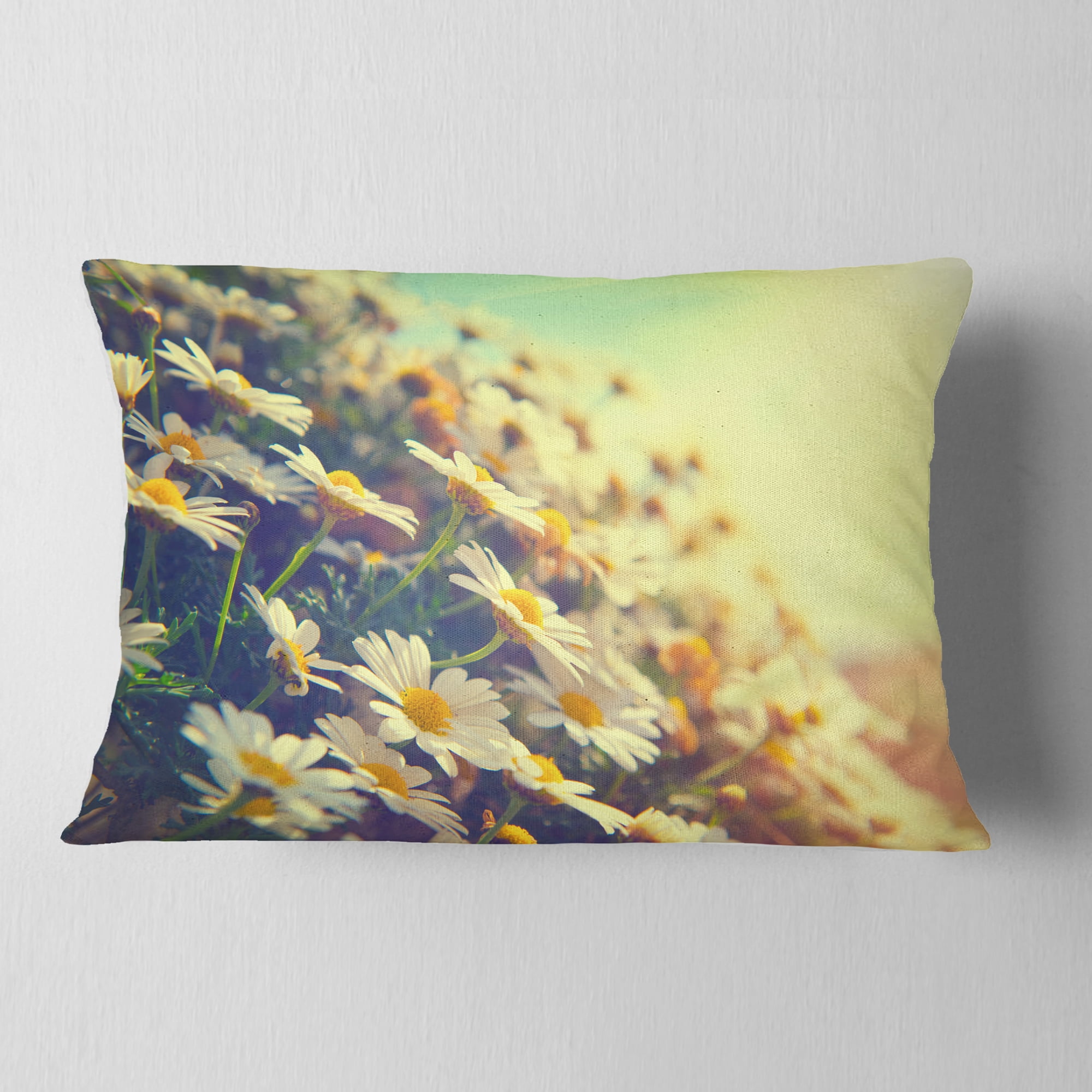 Designart Nature with Blooming Chamomiles - Floral Throw Pillow - 12x20