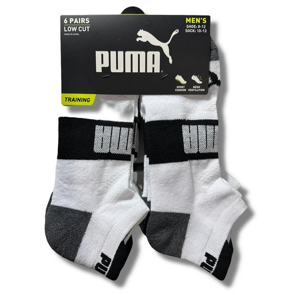 PUMA SOCKS MEN'S - LOW CUT - EDGE 243 - BLUE WHITE - LARGE (10-13) PACK 6 XX