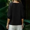 thumbnail image 7 of Xdegoge Women's Cotton Linen Shirts 3/4 Lantern Sleeve Blouses Crewneck Button Down Tops Casual Boho Loose Fit Tunics Soft Lightweight Breathable for Summer, 7 of 7