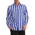 thumbnail image 1 of Camisa Casual de Manga Larga de Rayas Verticales para Hombre Inspire Chic, Ajuste Regular, 2XL, Azul Marino y Blanco, 1 of 4