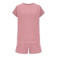 thumbnail image 6 of Girls 2 Piece Outfits Set Solid Color Round Neck Short Sleeve Top and Drawstring Shorts Set Summer Casual Loungewear Comfortable Clothing Sets with Pockets, 6 of 9