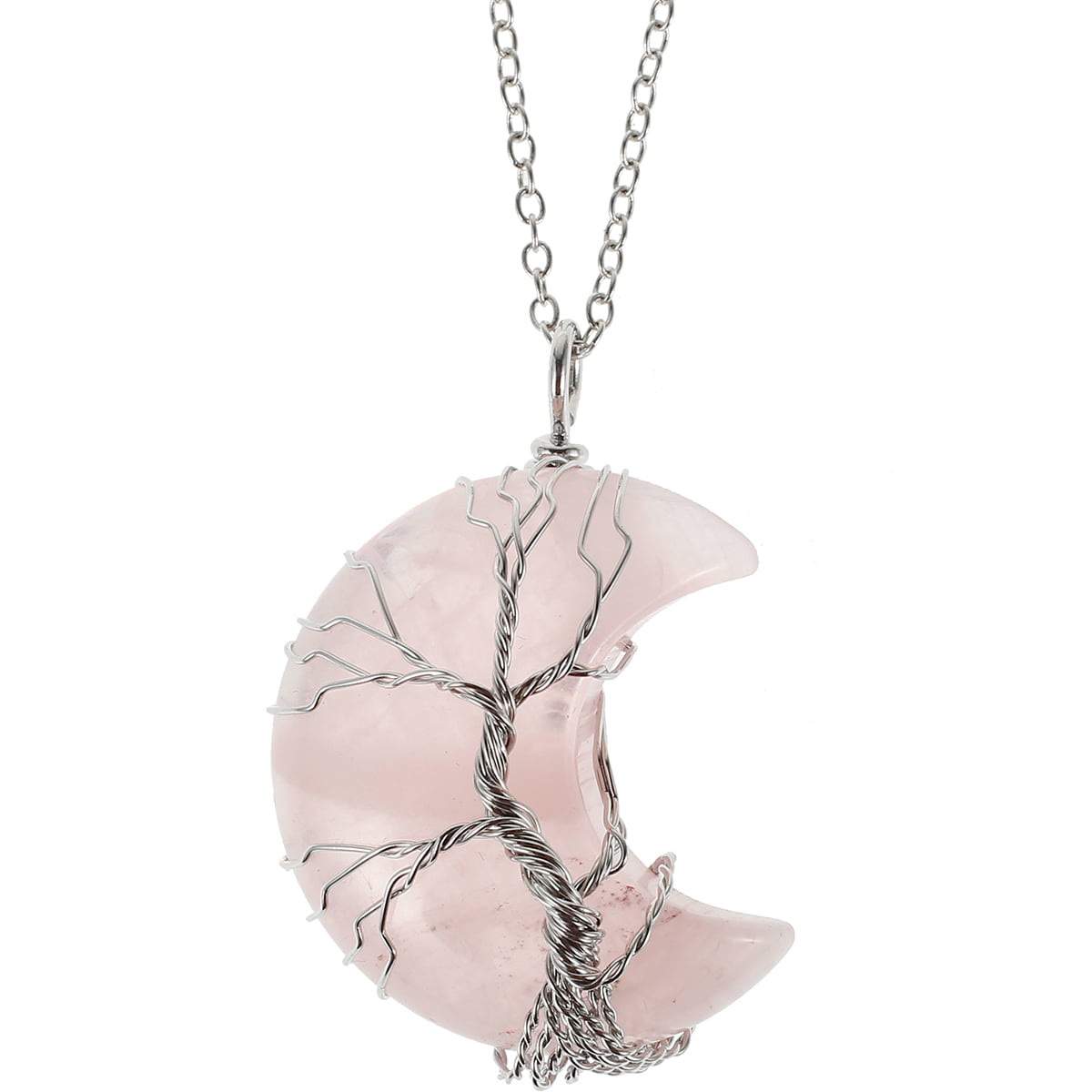 Mixed Crystal Quartz Gemstone Heart Tree of Life Pendant Necklace Reiki Healing 
