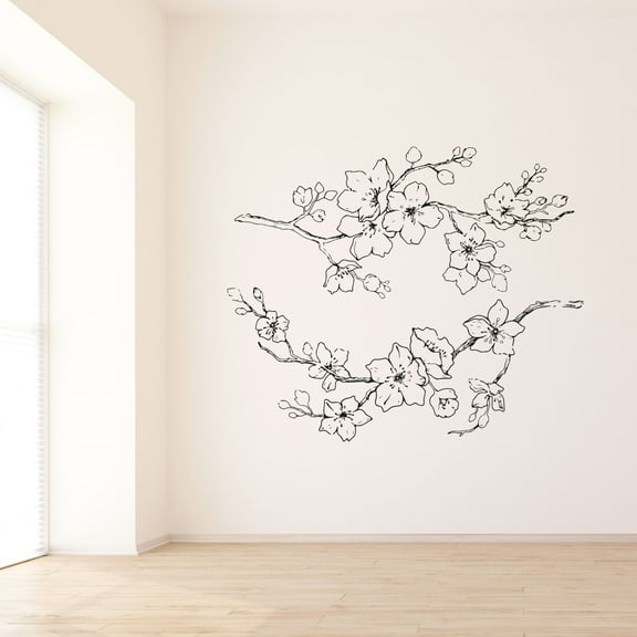 Sakura Blossoms Cherry Blossom Japanese Romantic Flower Plant Wall Sticker Art Decal for Girls Boys Kids Room Bedroom Nursery House Fun Home Decor Stickers Wall Art Vinyl Decoration Size (30x40 inch)