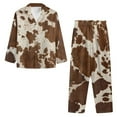 thumbnail image 2 of Xixirimido Brown Cow Cowhide Print Mens Ultra Soft Pajama Set, Stretch Long Sleeve Lounge Pjs Button-Down Lightweight & Cozy Sleepwear with Pockets, X-Large, 2 of 4