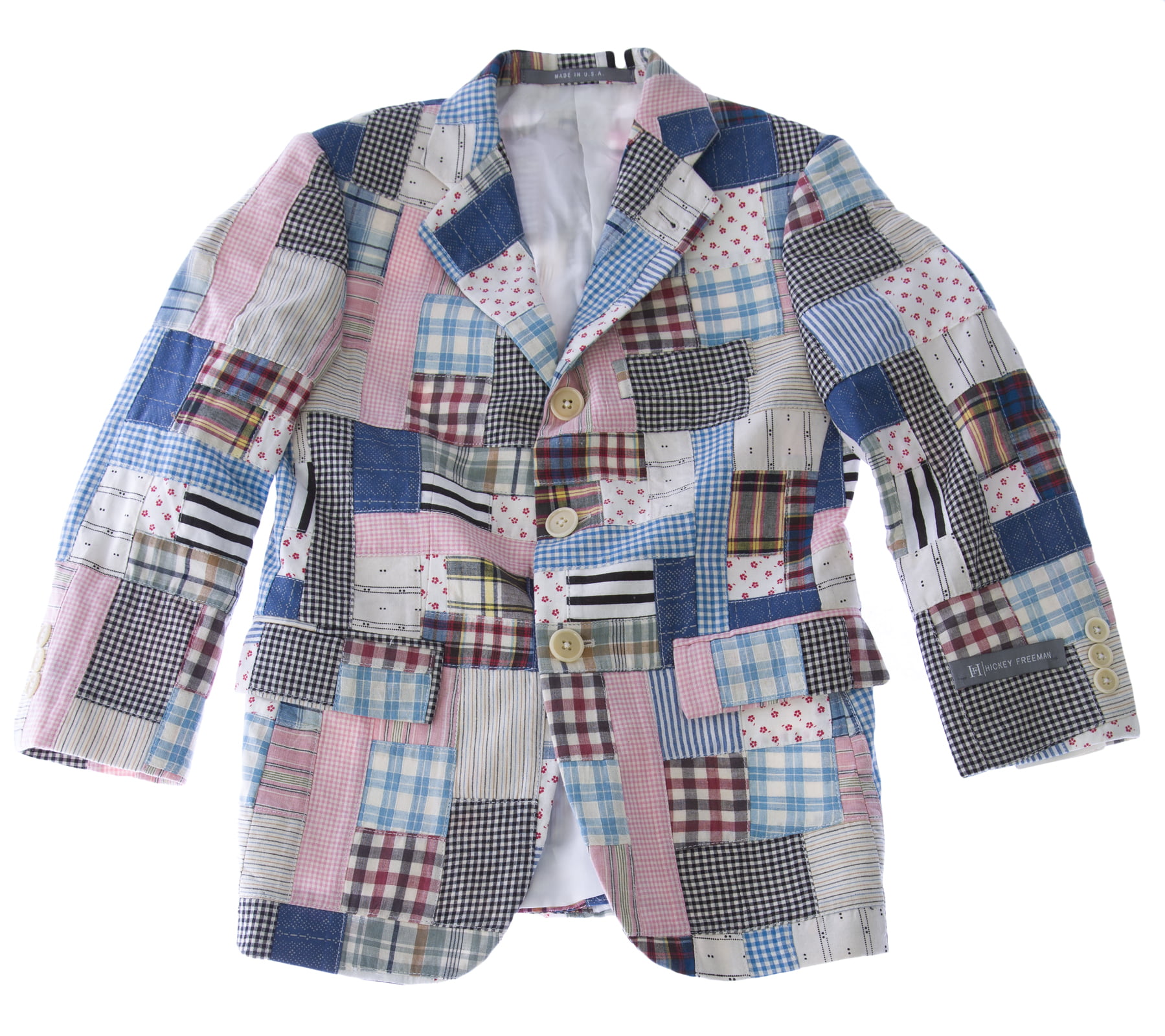HICKEY FREEMAN Boy's Patchwork Cotton Blazer Y81502010 Sz 8 $350 NEW 