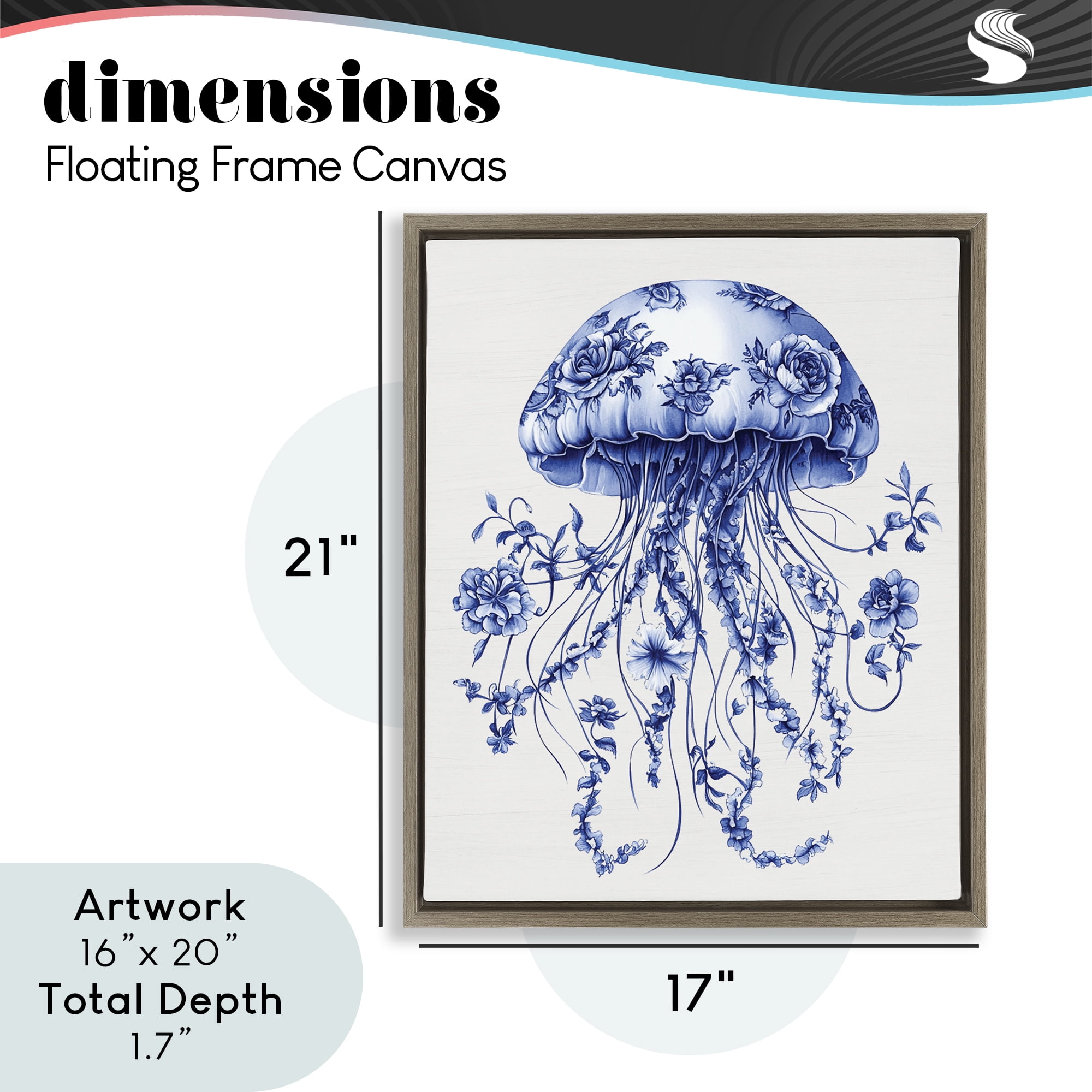 Funky Vintage Toile Jellyfish Brown Framed Floater Canvas Wall Art, design by Lettered and Lined