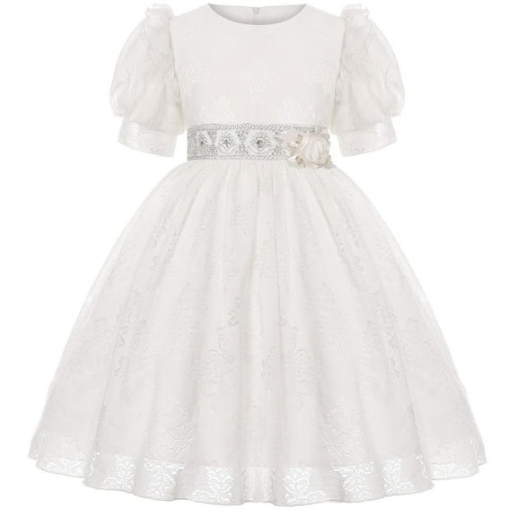 Generic Flower Girl Dress Toddler Kids Baby Girls Casual Short Sleevel Round Neck Floral Gown Party Dresses Clothes for Wedding Evening Formal Dance Gowns (9-10 Years,A)