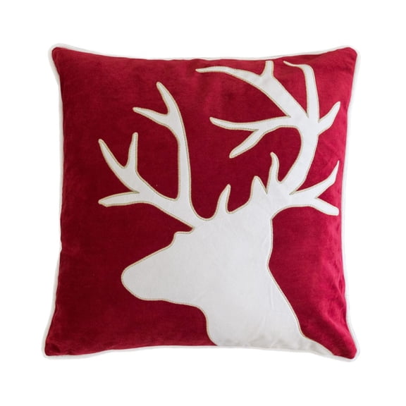 Holiday Reindeer Velvet Accent Pillow 20x20 Red and White with Insert