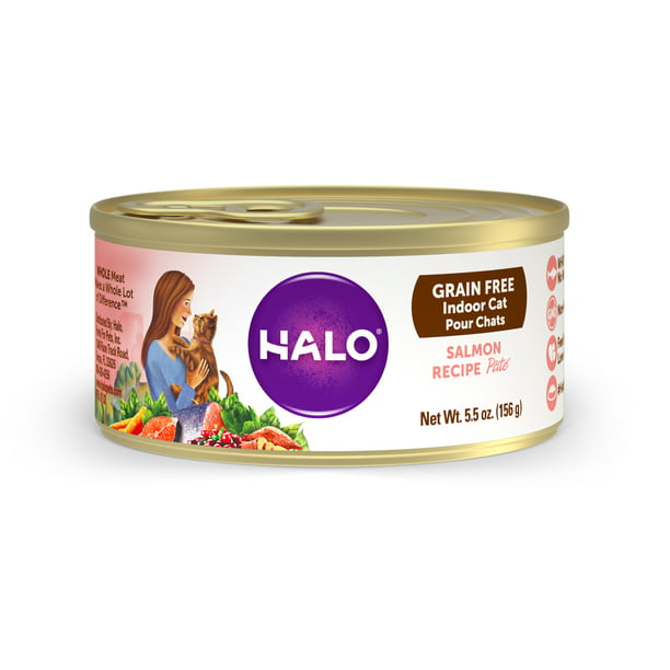 (12 Pack) Halo Grain Free Natural Wet Cat Food, Indoor Salmon Recipe, 5