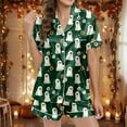 thumbnail image 2 of Hpapadks Halloween Womens Pajamas Set Silk Button Down 2 Piece Silk Sleepwear Shorts Ruffle Notch Collar Womens Pjs Dark Green, 2 of 6